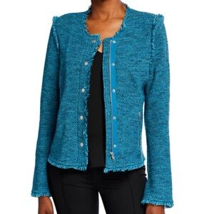 NIC + ZOE Deserve It Fringe Detail Jacket SZ M Teal